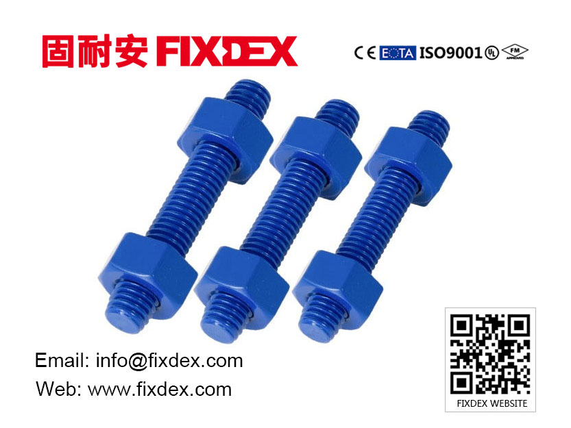 B7 buluu PTFE Awọn ọpa ti a fi bo pẹlu awọn eso, awọn olufun ti o tẹle igi Ptfe bulu, B7 Studs A193 Teflon Bo, B7 Stud Bolt fasteners ati skru